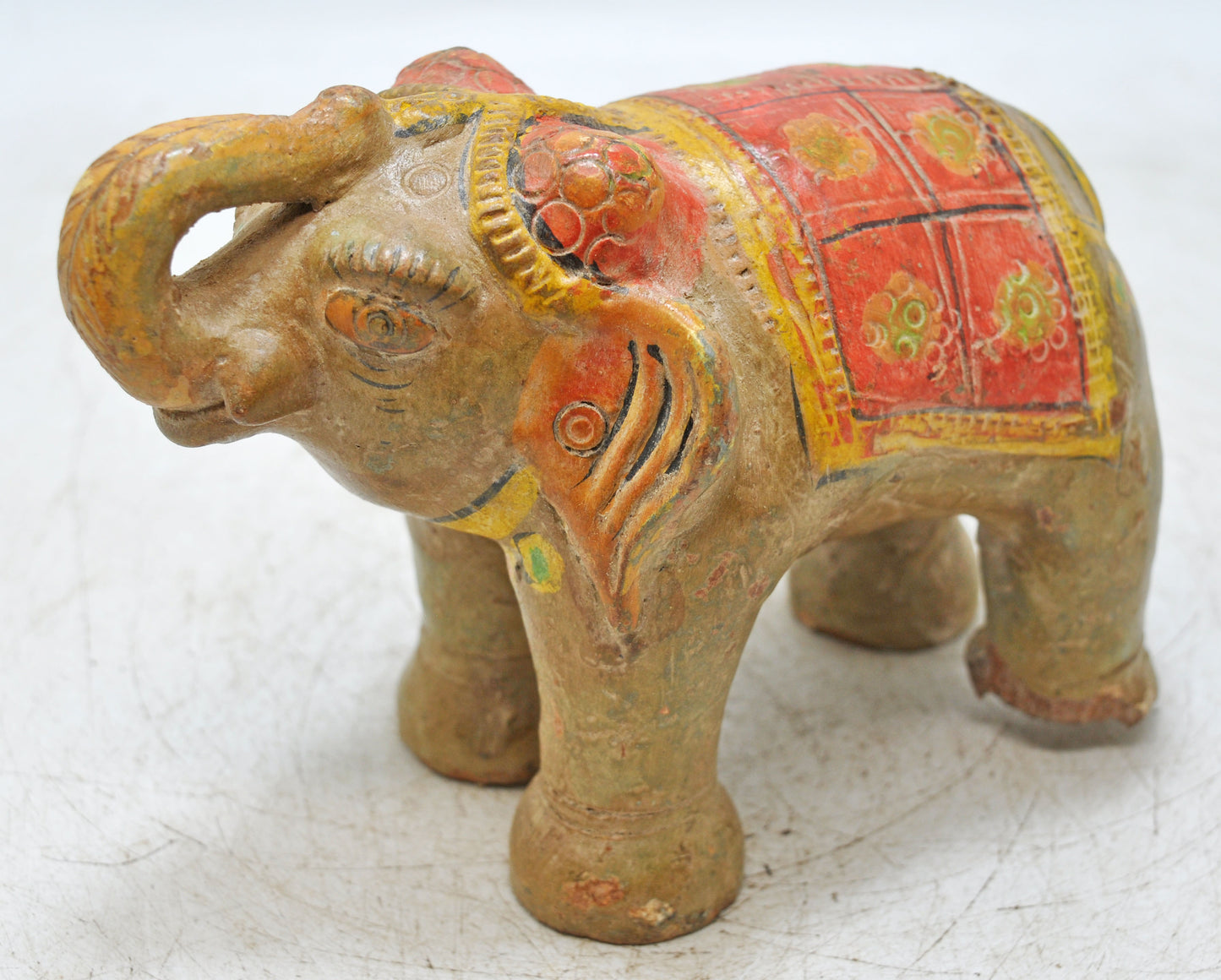 Vintage Terracotta Pottery Elephant Figurine Hand Crafted Fine Painted