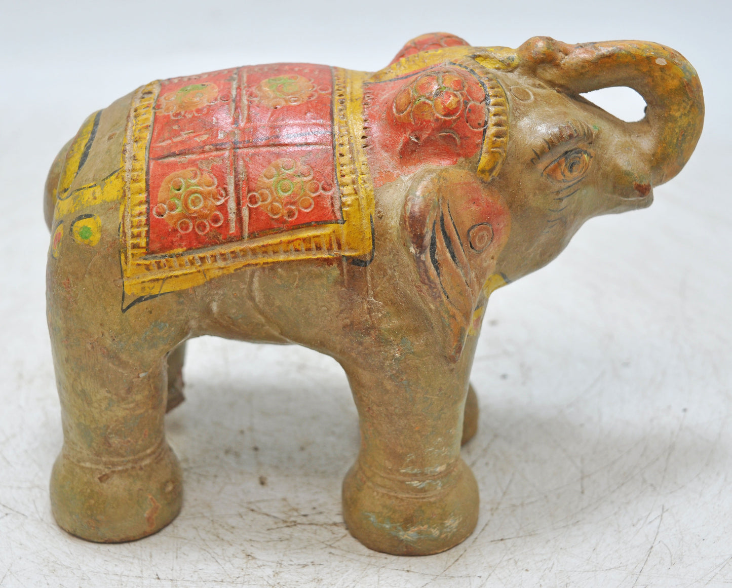 Vintage Terracotta Pottery Elephant Figurine Hand Crafted Fine Painted