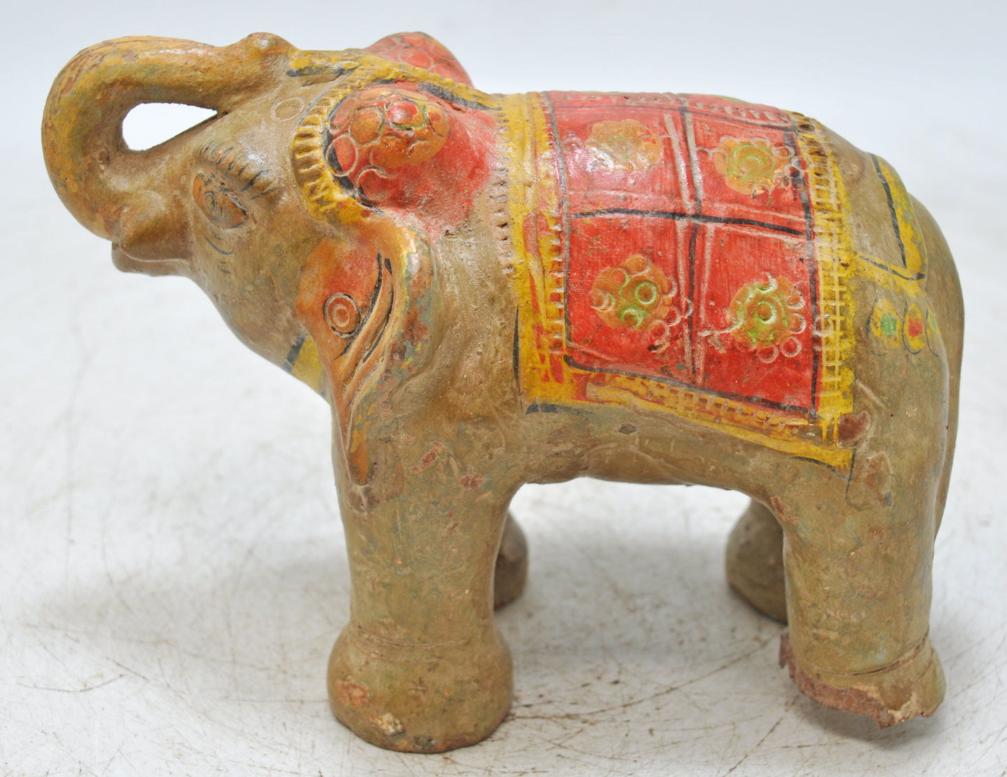 Vintage Terracotta Pottery Elephant Figurine Hand Crafted Fine Painted