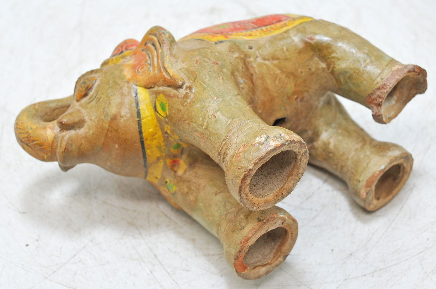 Vintage Terracotta Pottery Elephant Figurine Hand Crafted Fine Painted