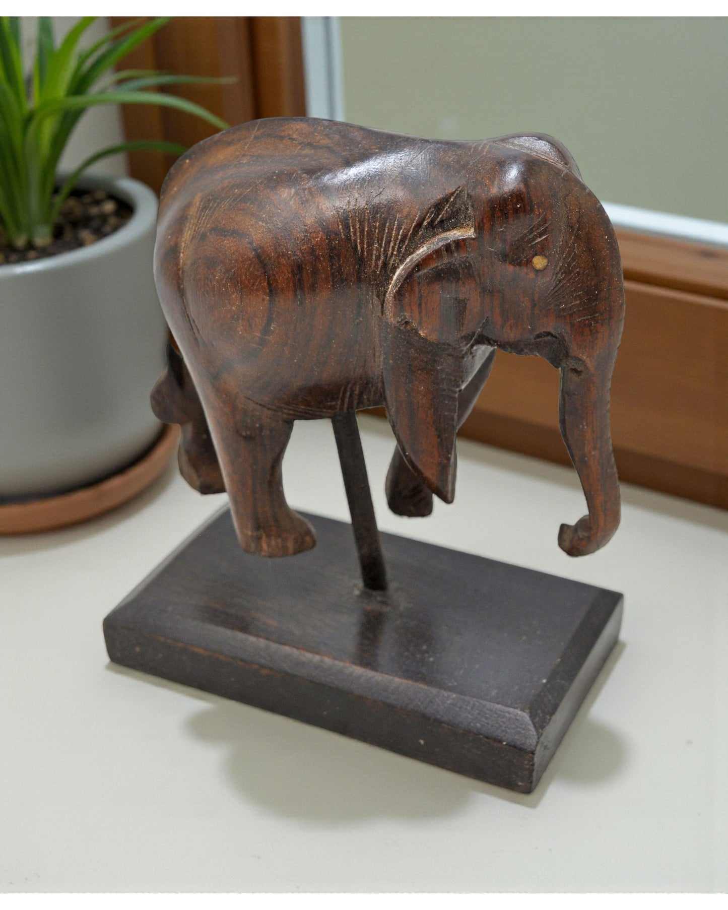 Antique Wooden Elephant Figurine Original Old Fine Hand Carved
