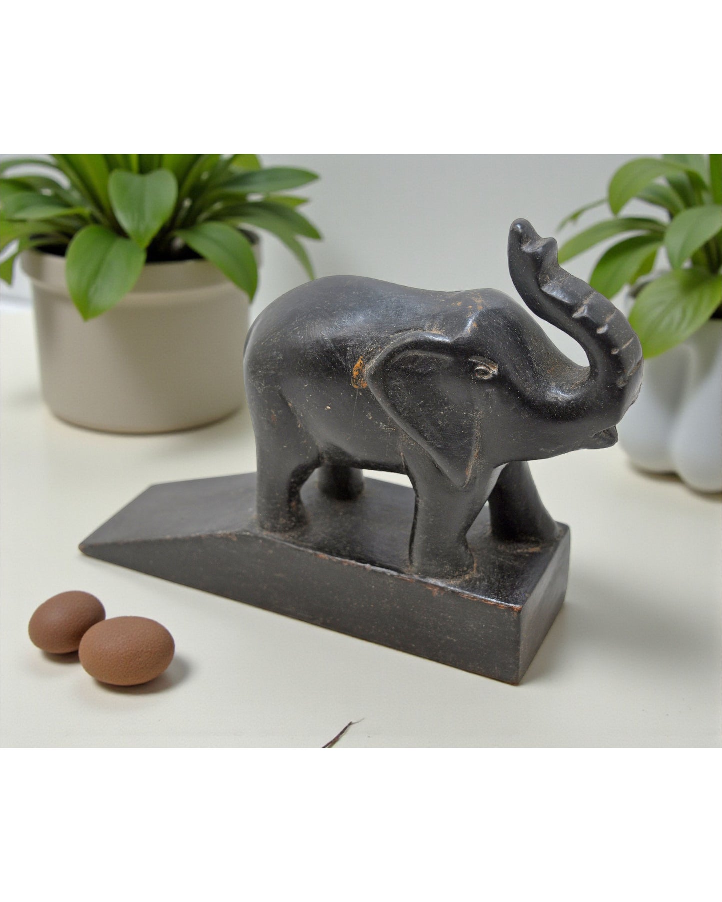 Antique Wooden Elephant Figurine Original Old Fine Hand Carved