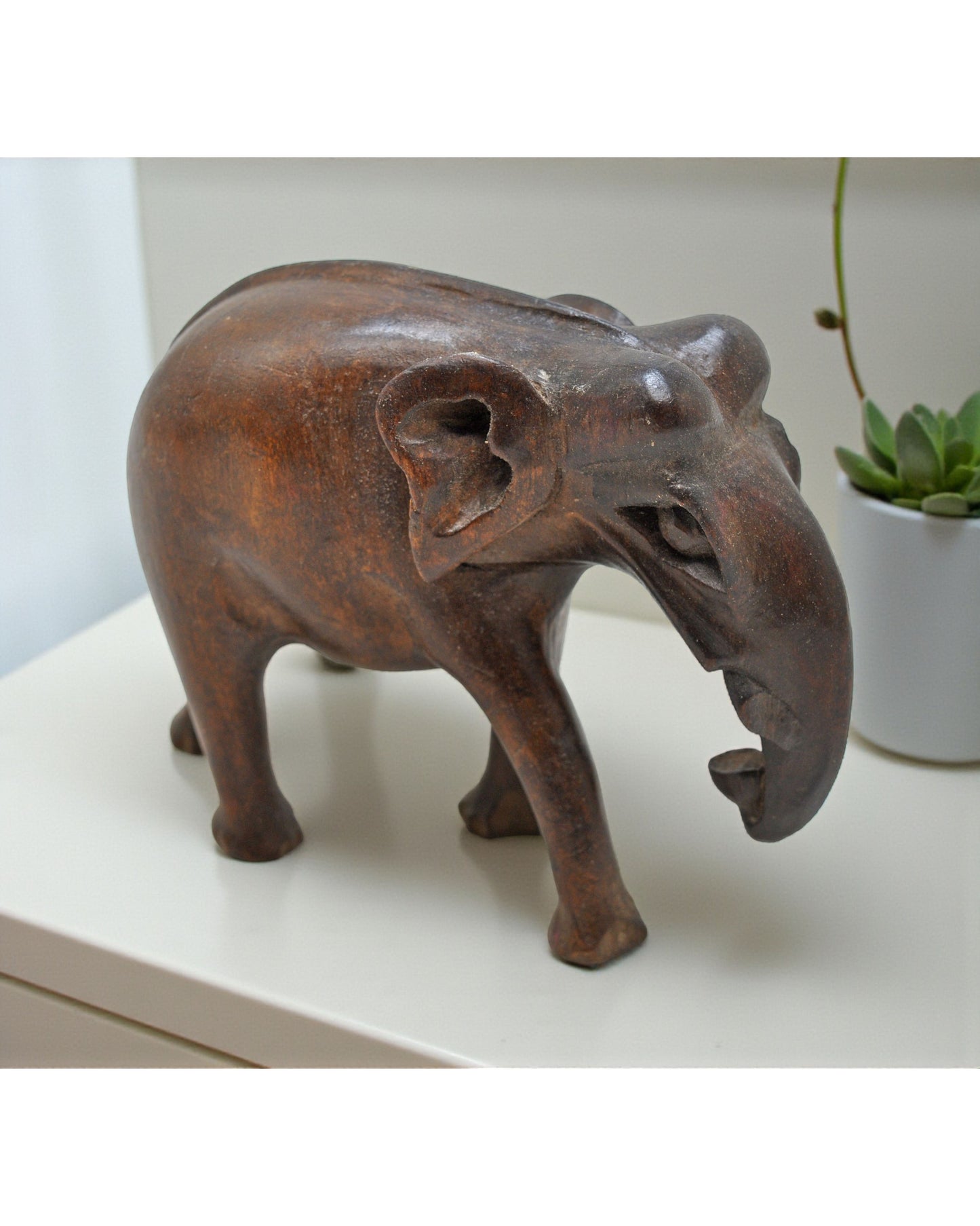 Antique Wooden Elephant Figurine Original Old Fine Hand Carved