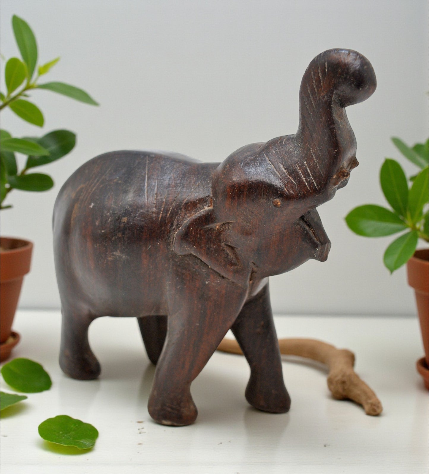 Antique Wooden Elephant Figurine Original Old Fine Hand Carved