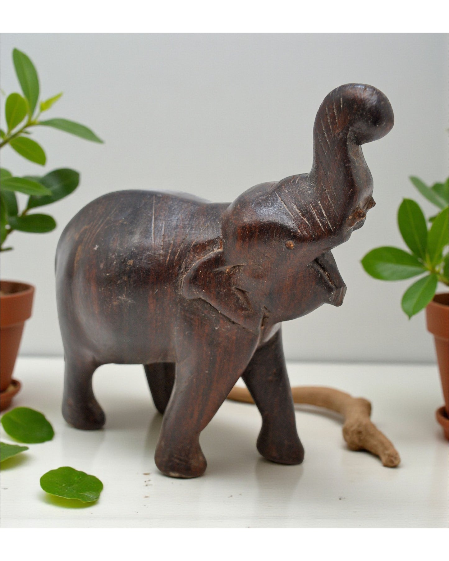 Antique Wooden Elephant Figurine Original Old Fine Hand Carved