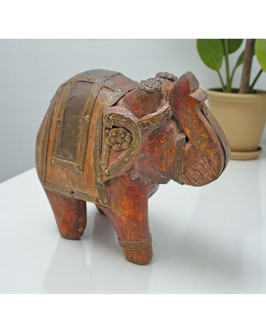 Antique Wooden Elephant Figurine Original Old Fine Hand Carved