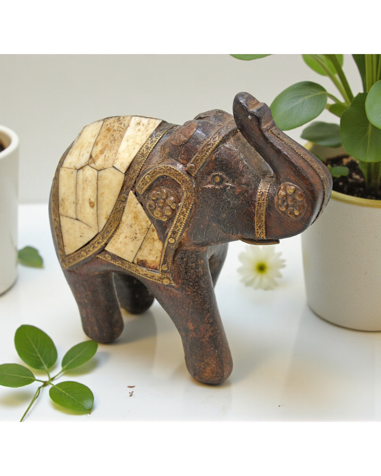 Antique Wooden Elephant Figurine Original Old Fine Hand Carved