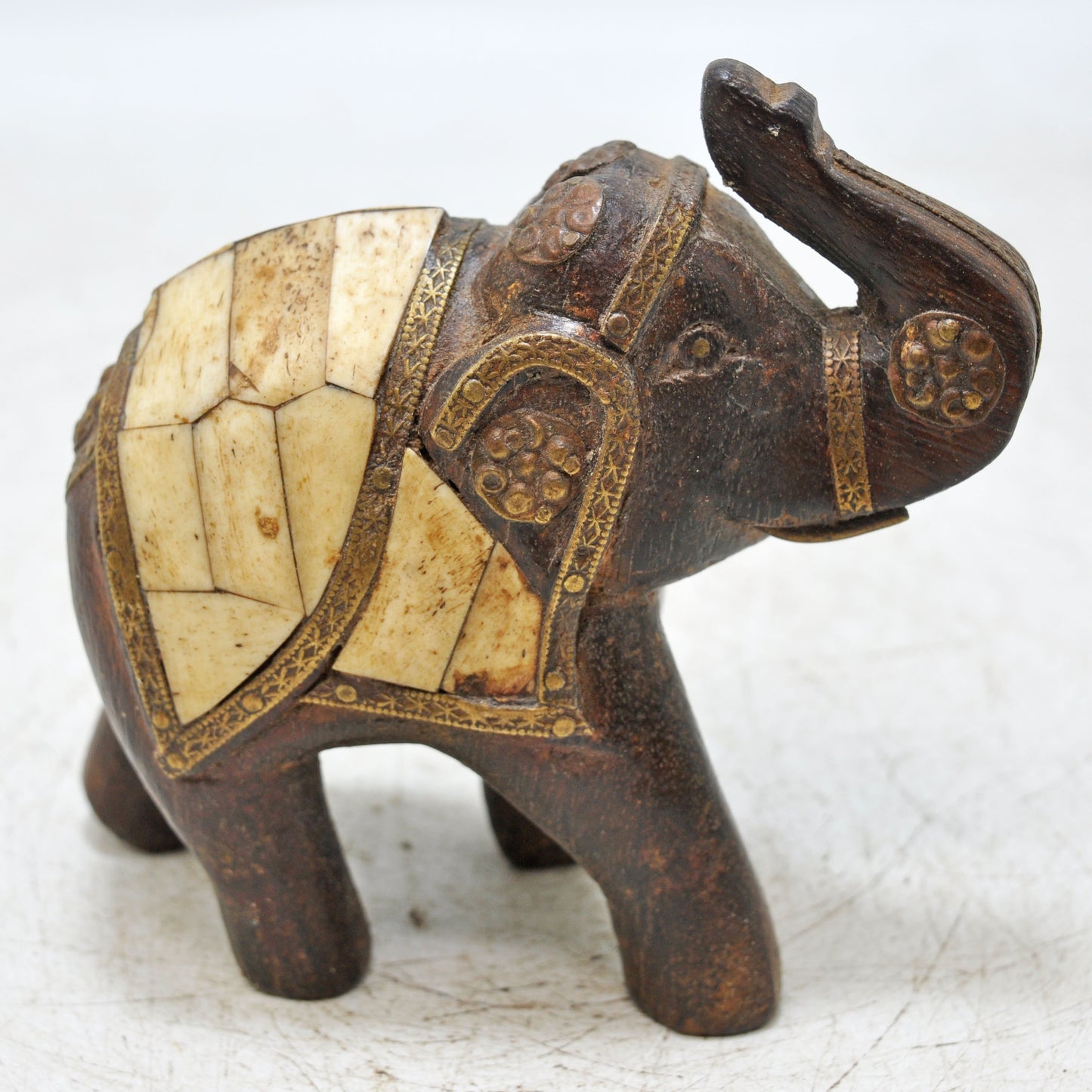 Antique Wooden Elephant Figurine Original Old Fine Hand Carved