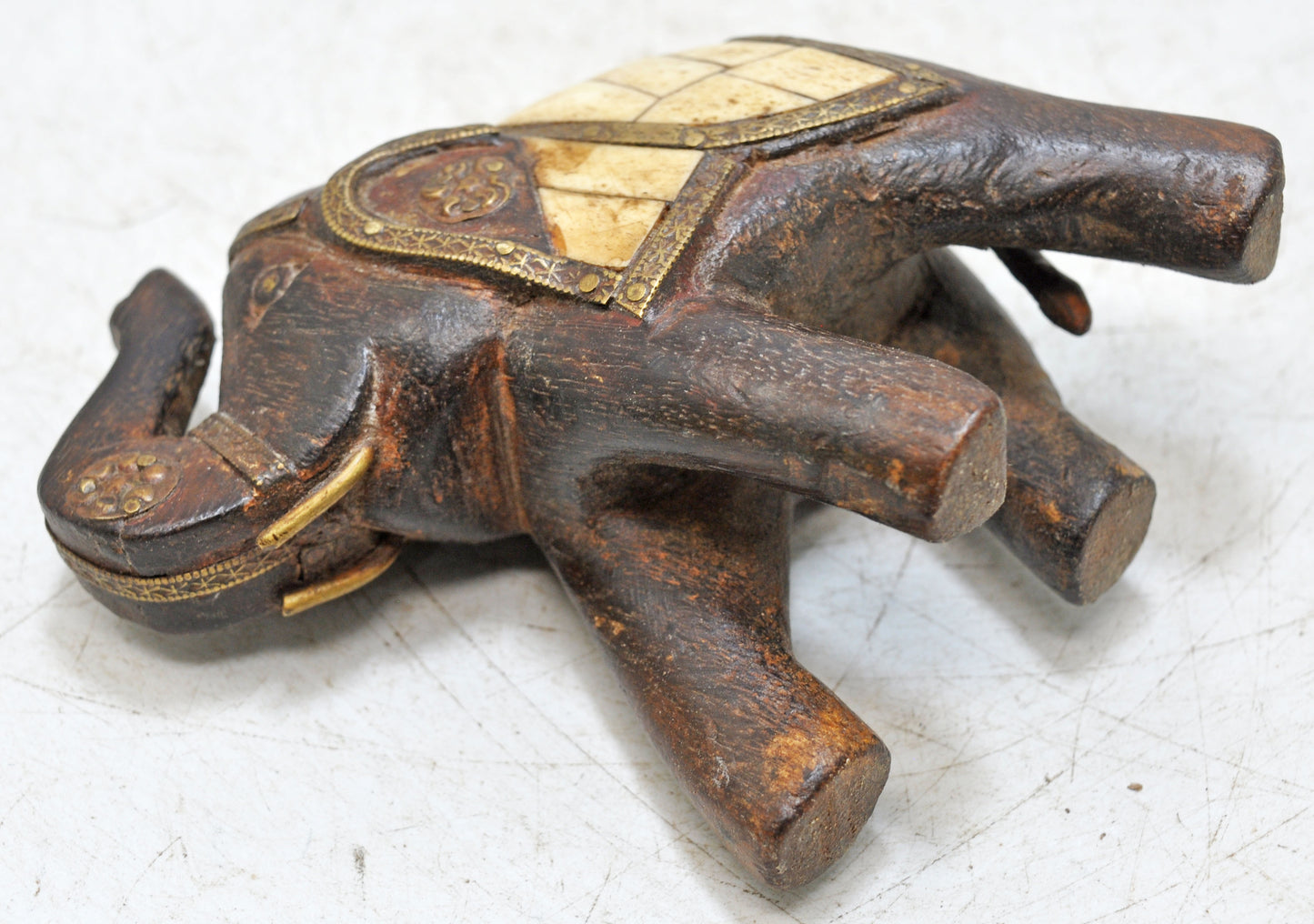 Antique Wooden Elephant Figurine Original Old Fine Hand Carved