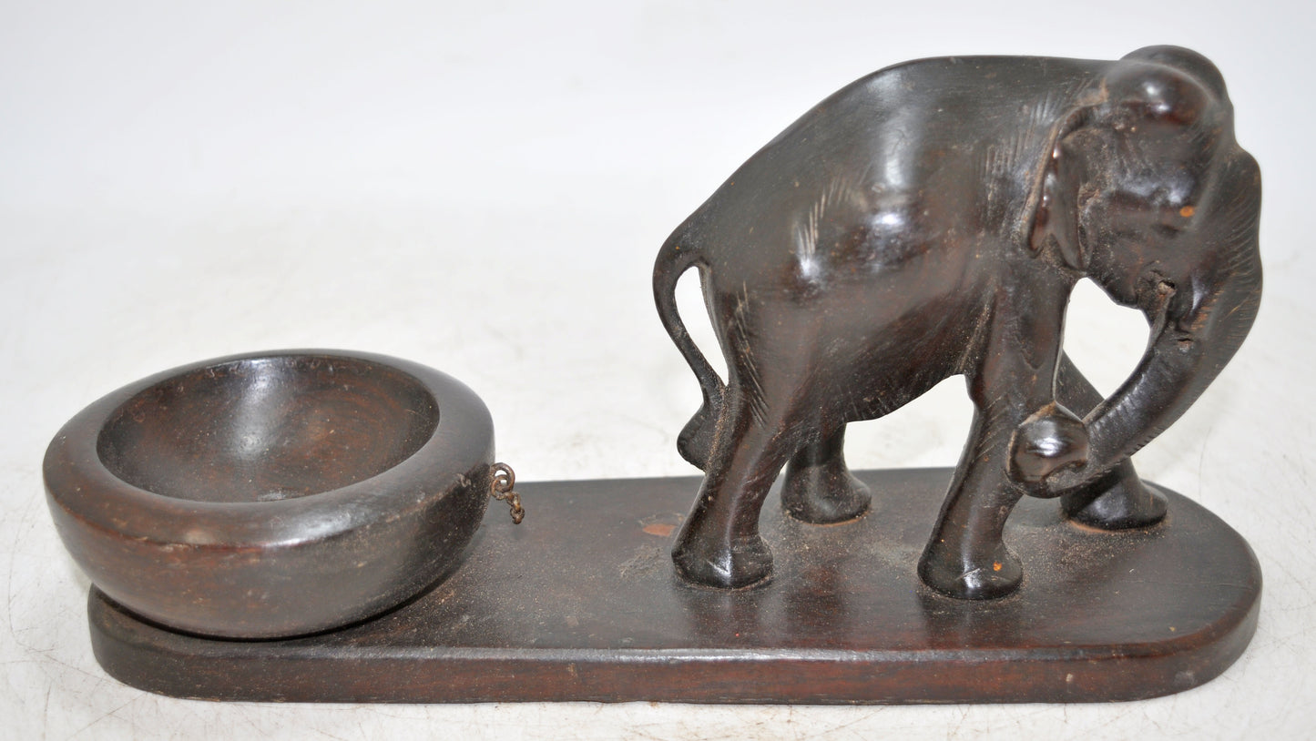 Antique Wooden Elephant Figurine Original Old Fine Hand Carved