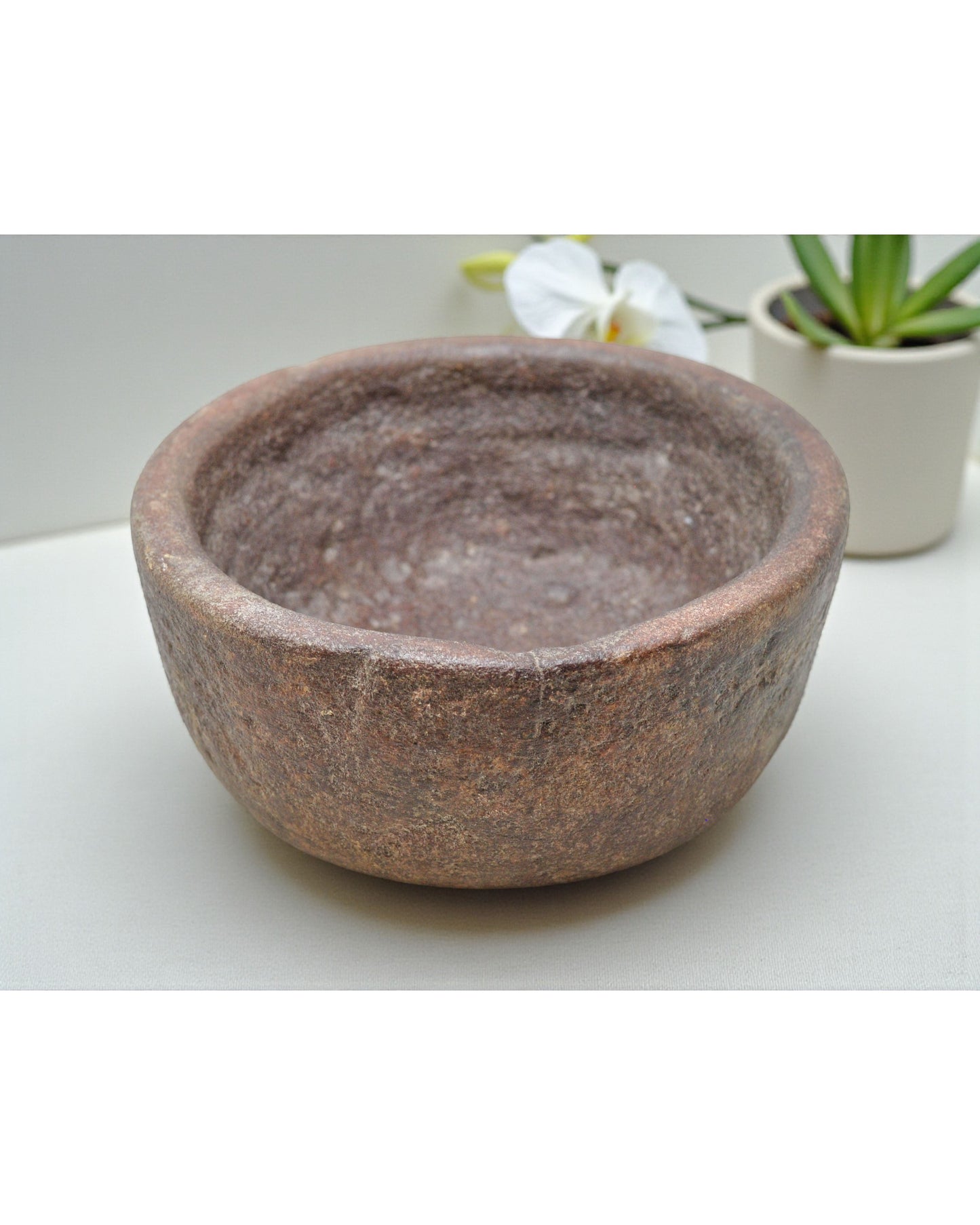 Antique Sand Stone Round Curry Bowl Original Old Hand Carved