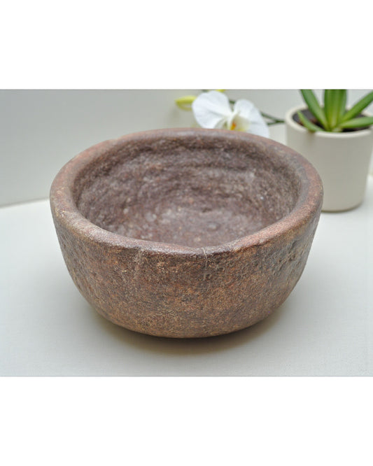 Antique Sand Stone Round Curry Bowl Original Old Hand Carved