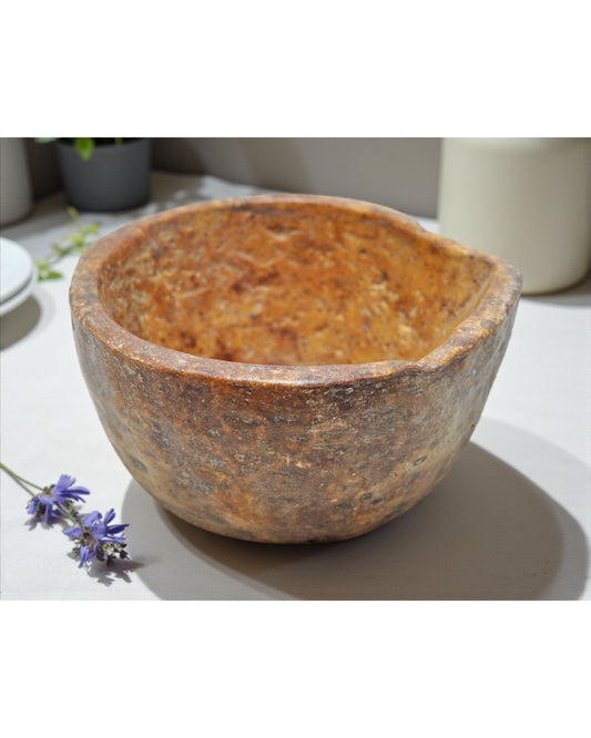 Antique Sand Stone Round Curry Bowl Original Old Hand Carved