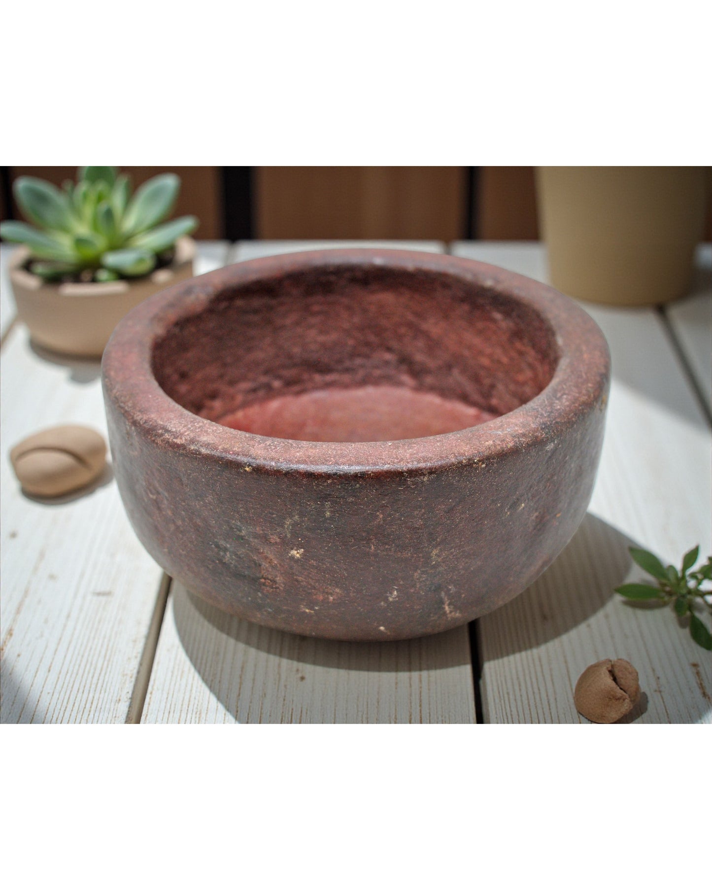 Antique Sand Stone Round Curry Bowl Original Old Hand Carved