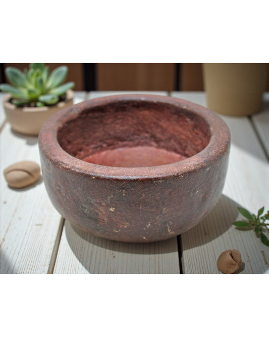 Antique Sand Stone Round Curry Bowl Original Old Hand Carved