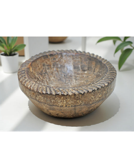 Antique Wooden Small Salt Spice Bowl Original Old Hand Carved