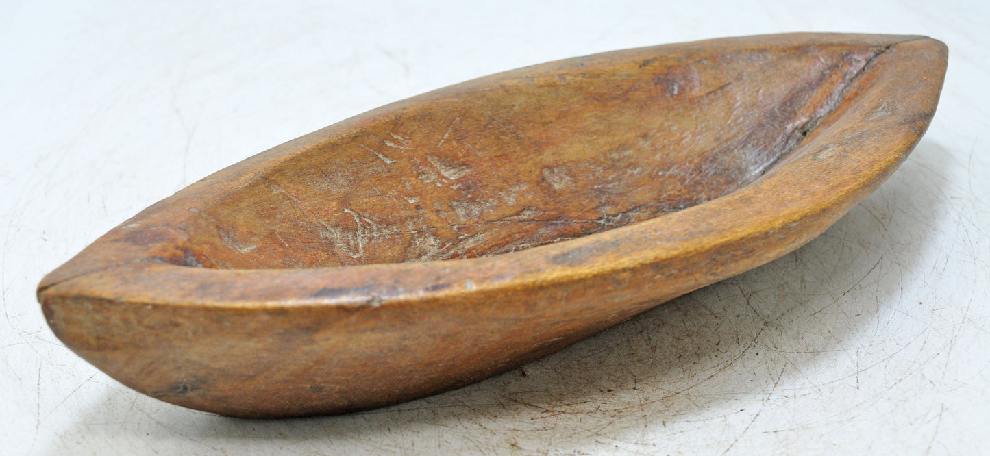 Antique Wooden Boat Shaped Kharal Bowl Original Old Hand Carved
