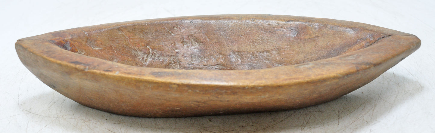 Antique Wooden Boat Shaped Kharal Bowl Original Old Hand Carved