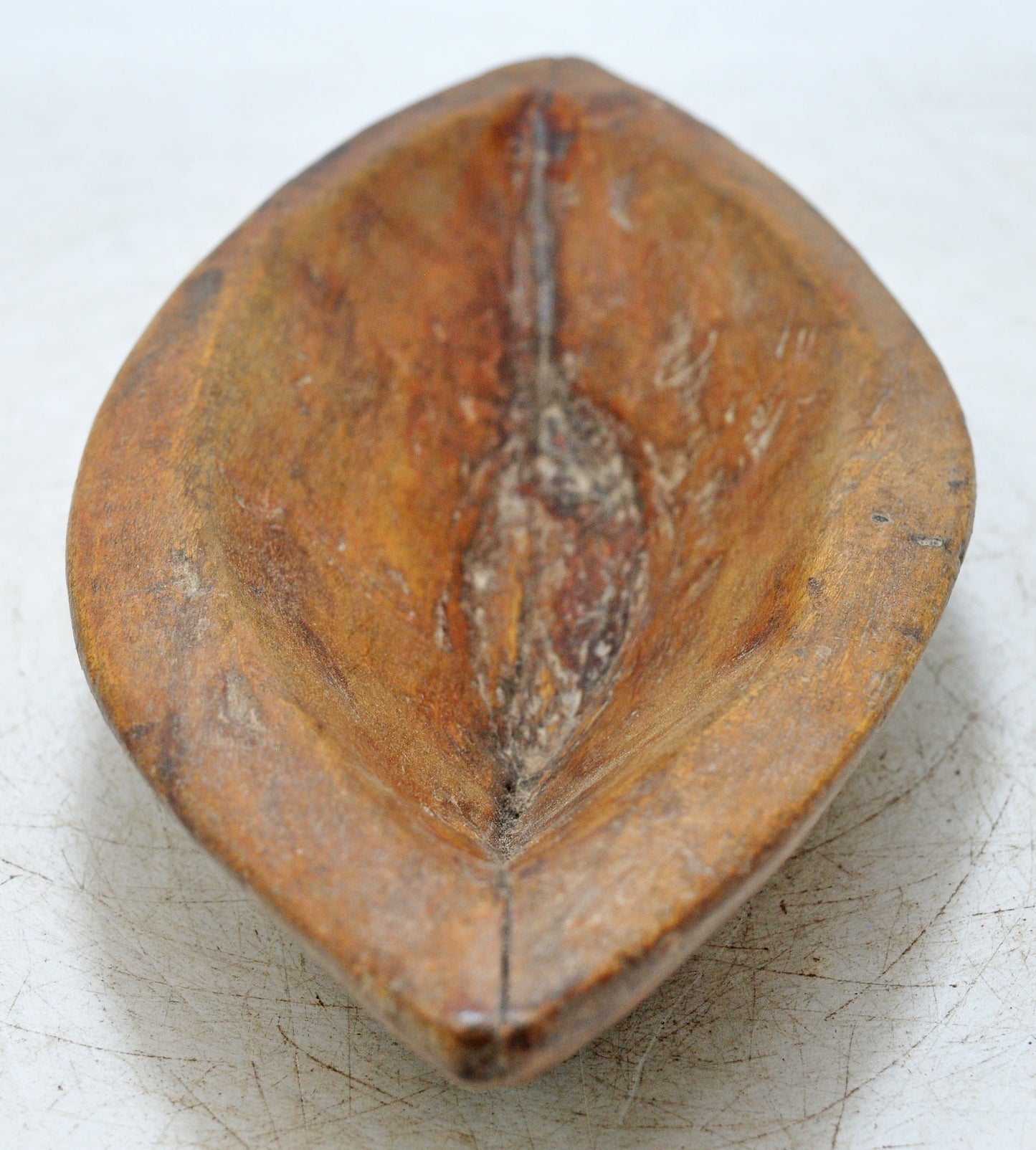 Antique Wooden Boat Shaped Kharal Bowl Original Old Hand Carved