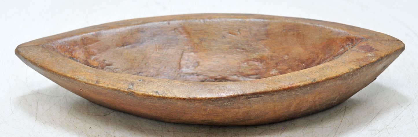 Antique Wooden Boat Shaped Kharal Bowl Original Old Hand Carved