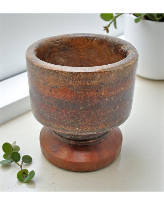 Antique Wooden Round Spice Grinding Round Bowl Original Old Hand Carved