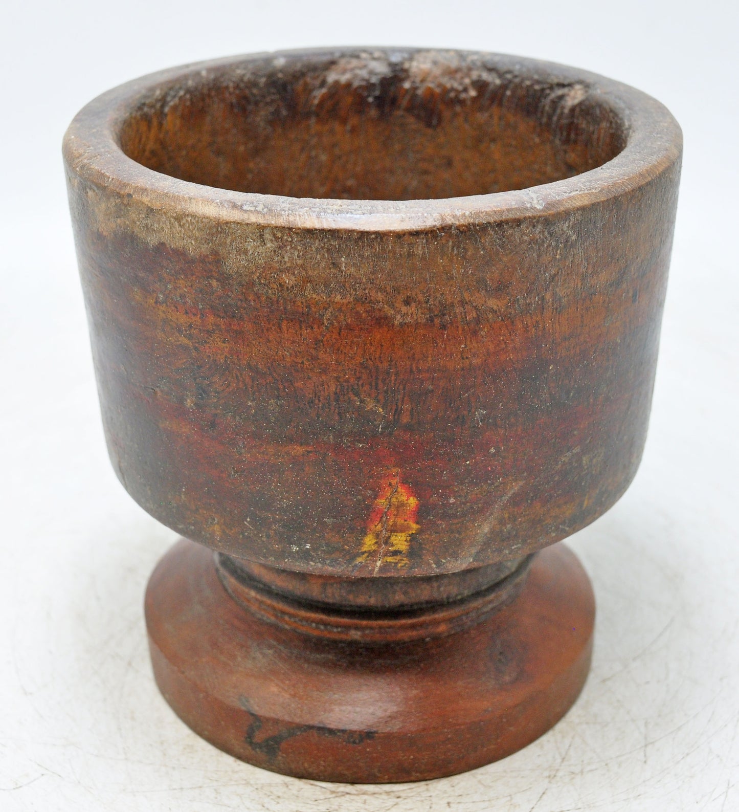 Antique Wooden Round Spice Grinding Round Bowl Original Old Hand Carved