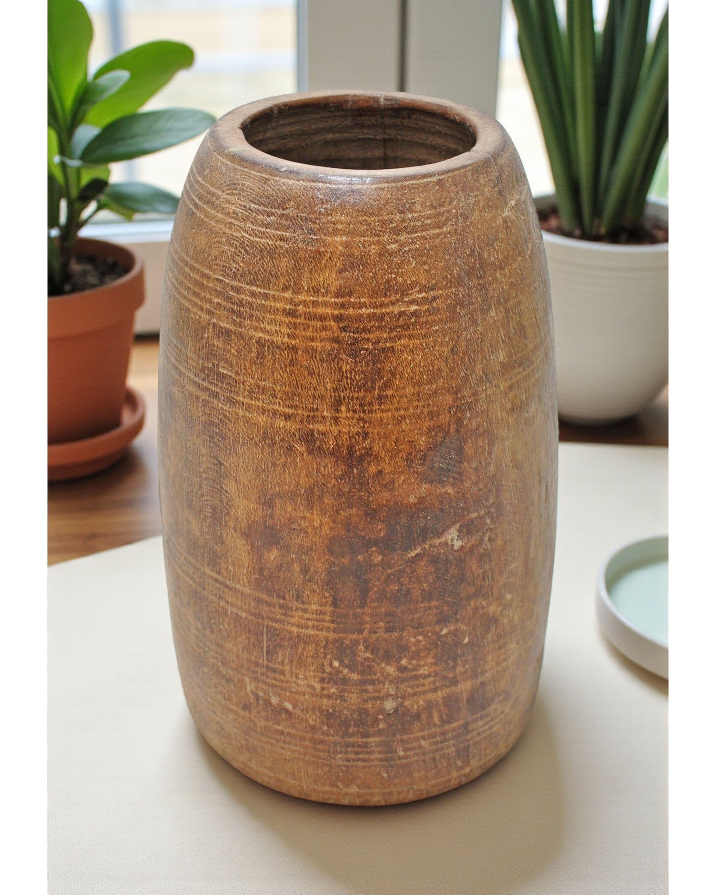 Antique Wooden Grain Measurement Pot Original Old Hand Carved