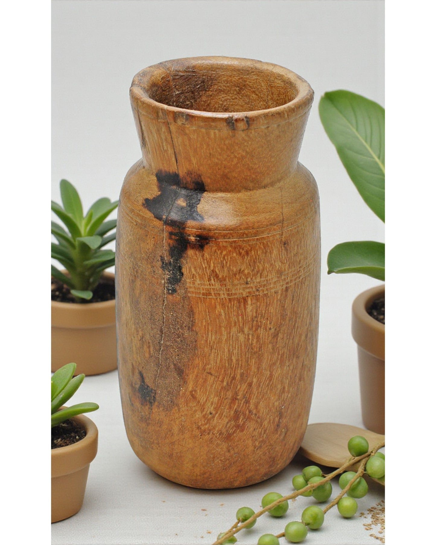 Antique Wooden Grain Measurement Pot Original Old Hand Carved