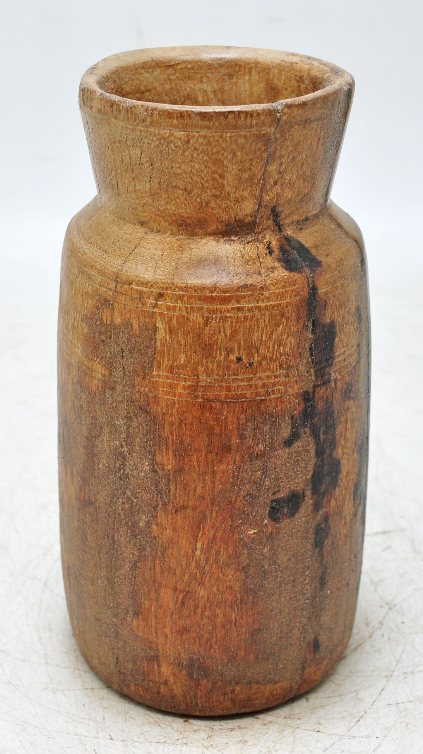 Antique Wooden Grain Measurement Pot Original Old Hand Carved