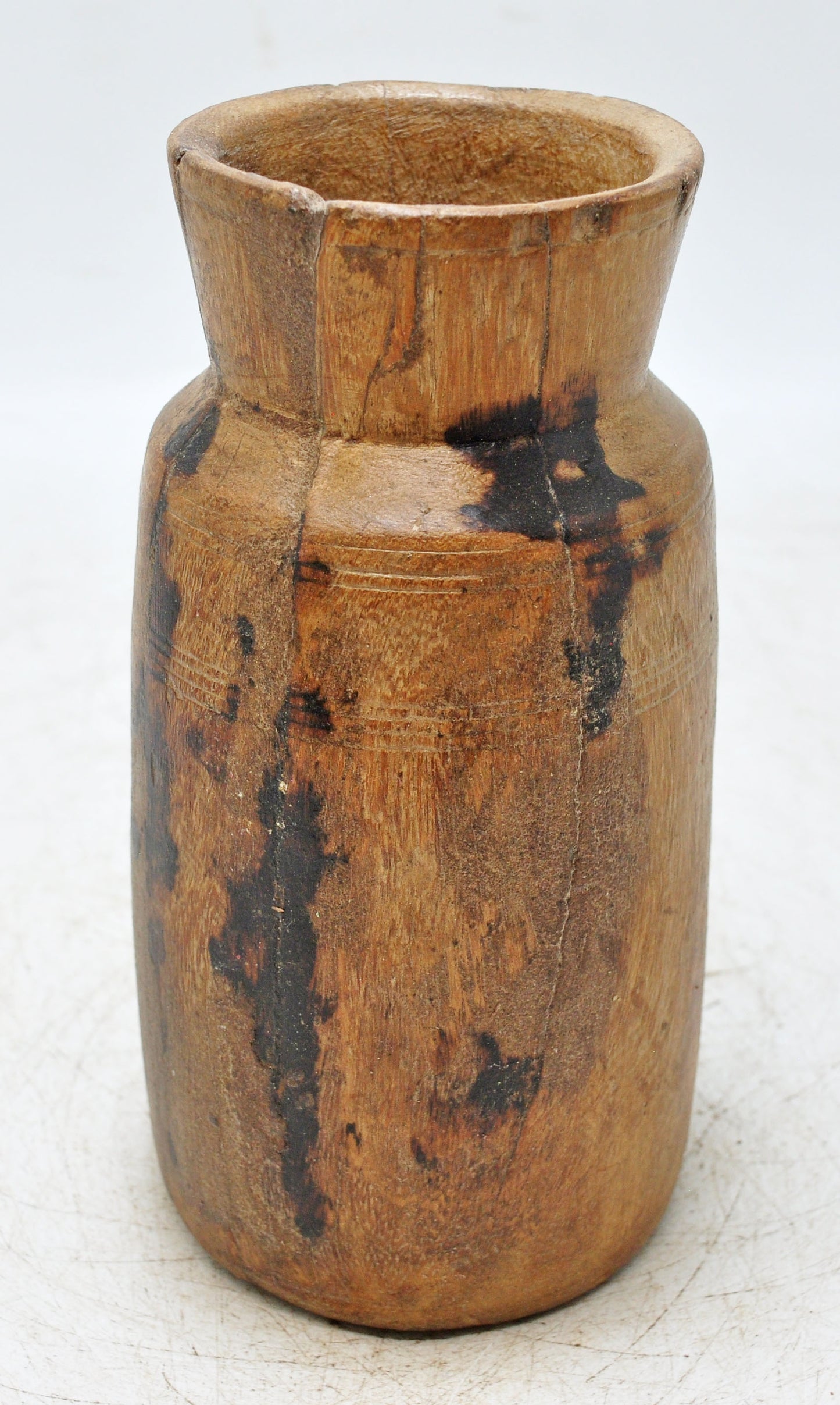 Antique Wooden Grain Measurement Pot Original Old Hand Carved