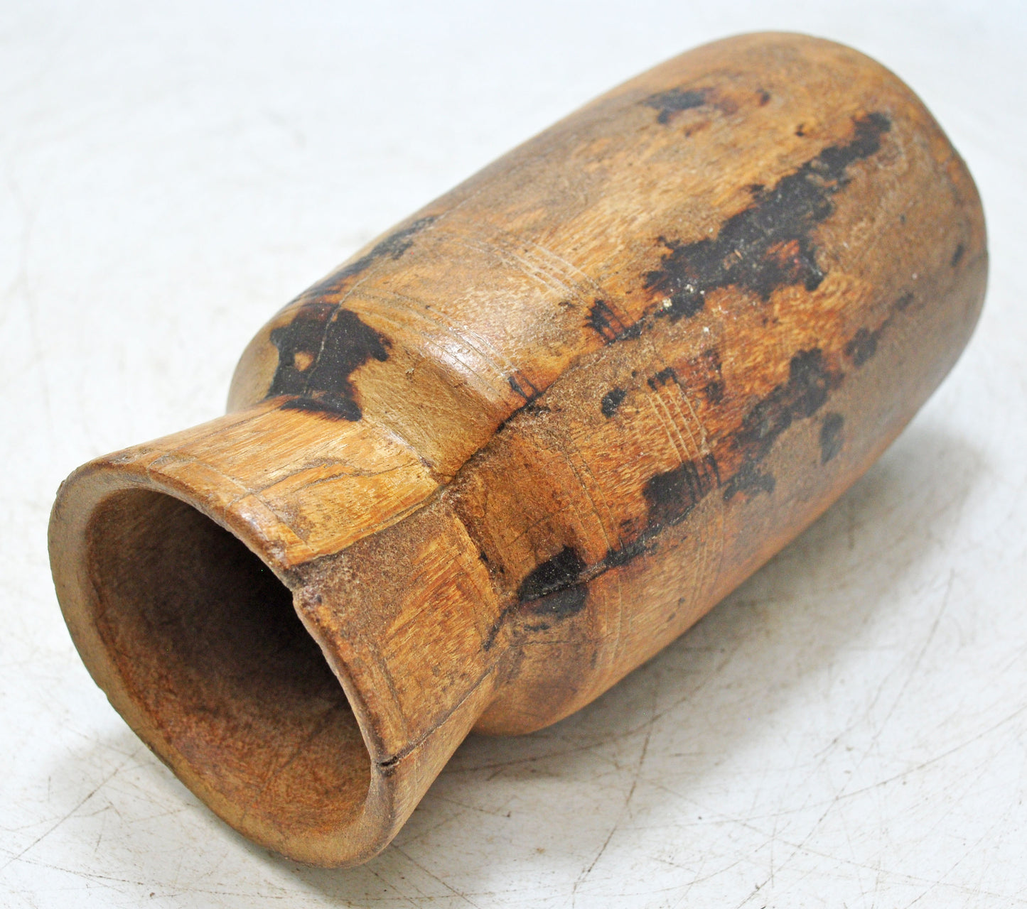 Antique Wooden Grain Measurement Pot Original Old Hand Carved