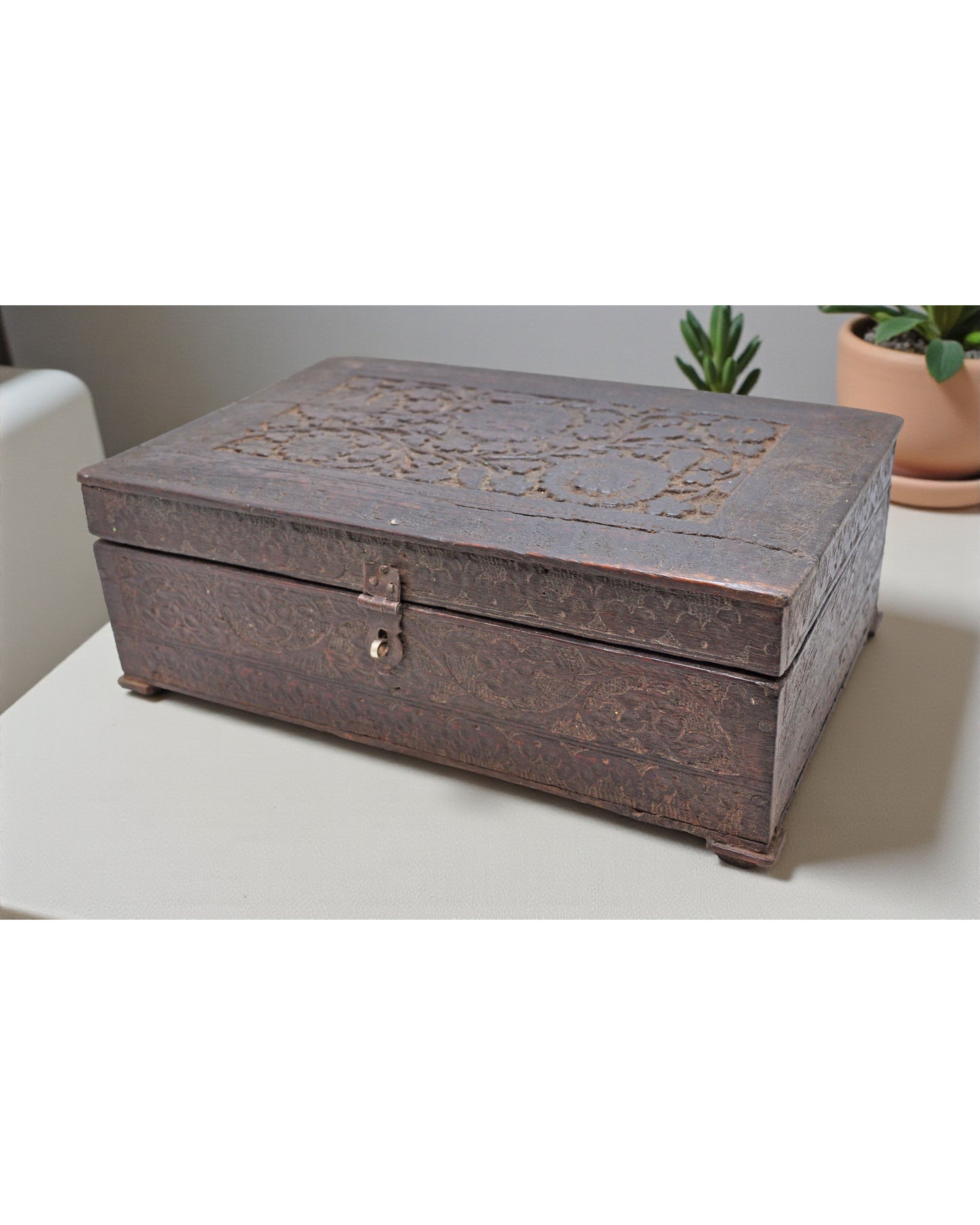 Antique Wooden Merchants Cash Chest Box Original Old Fine Hand Carved