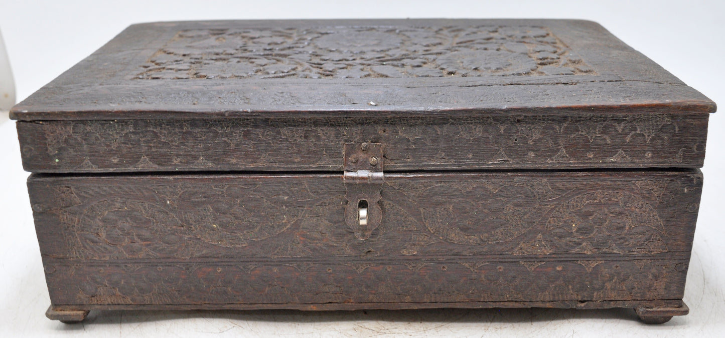 Antique Wooden Merchants Cash Chest Box Original Old Fine Hand Carved
