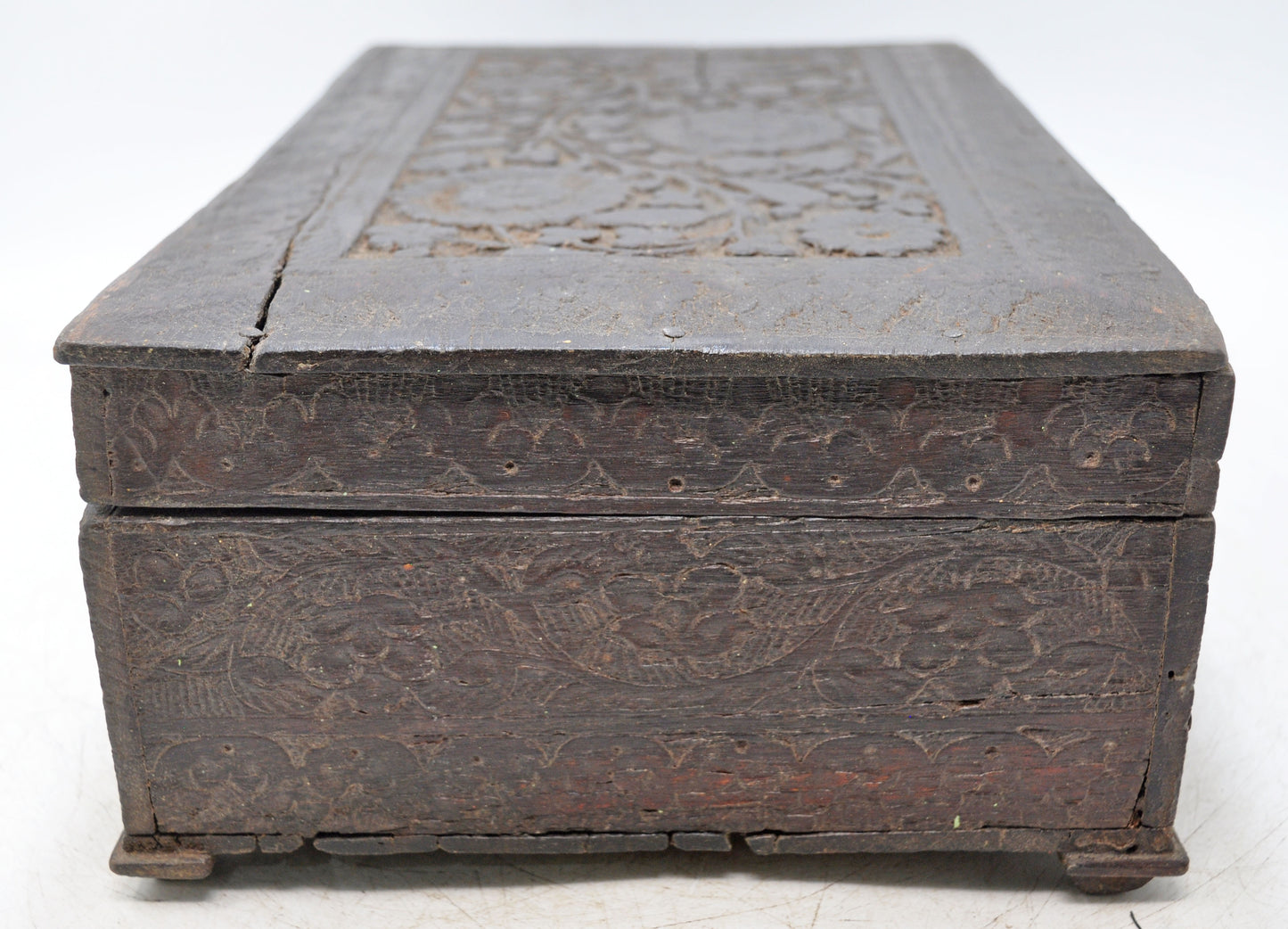 Antique Wooden Merchants Cash Chest Box Original Old Fine Hand Carved