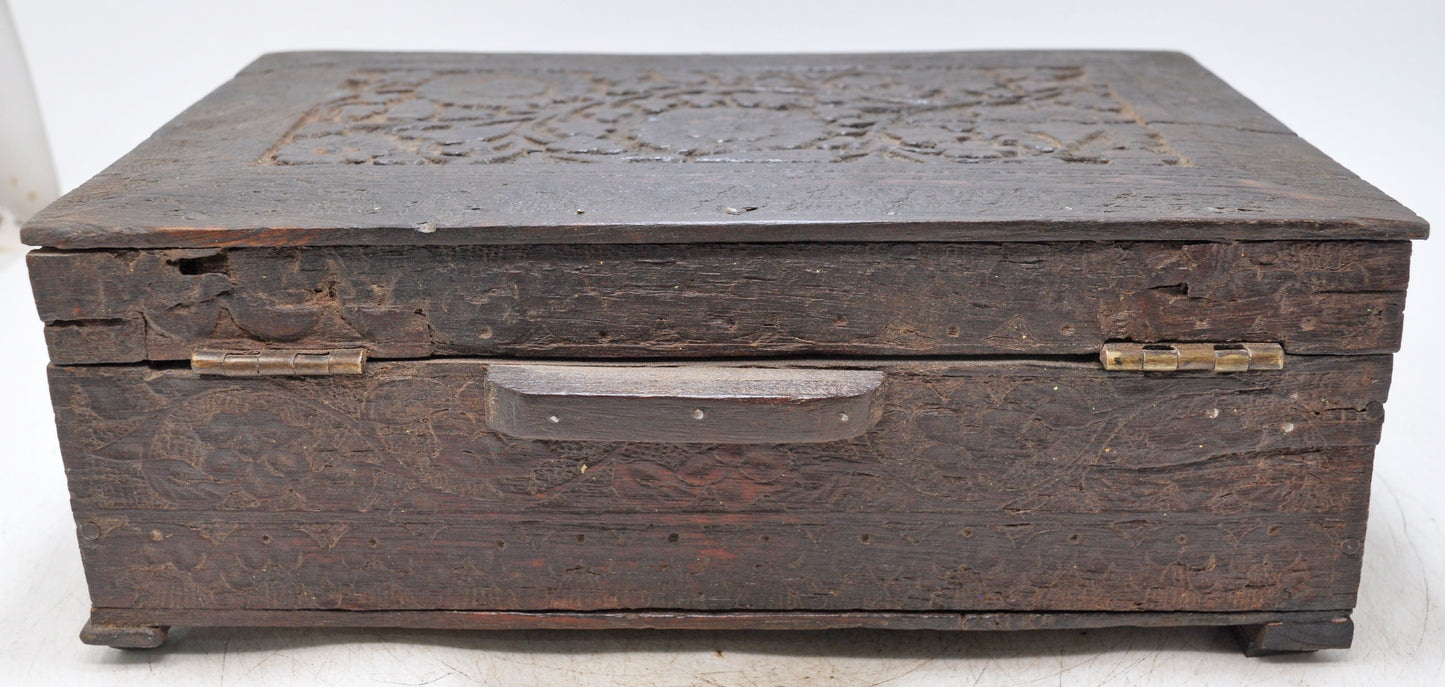 Antique Wooden Merchants Cash Chest Box Original Old Fine Hand Carved
