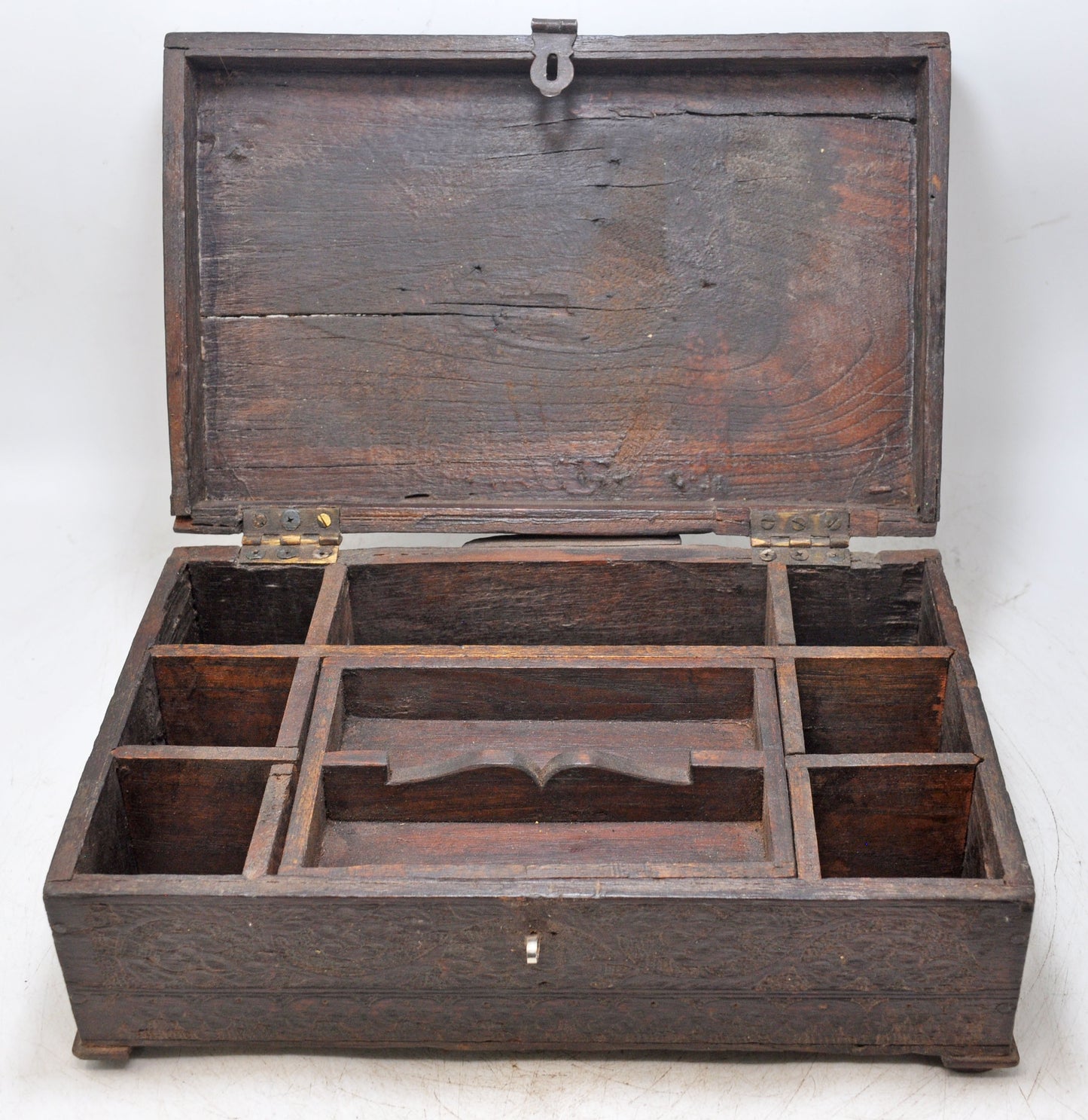 Antique Wooden Merchants Cash Chest Box Original Old Fine Hand Carved