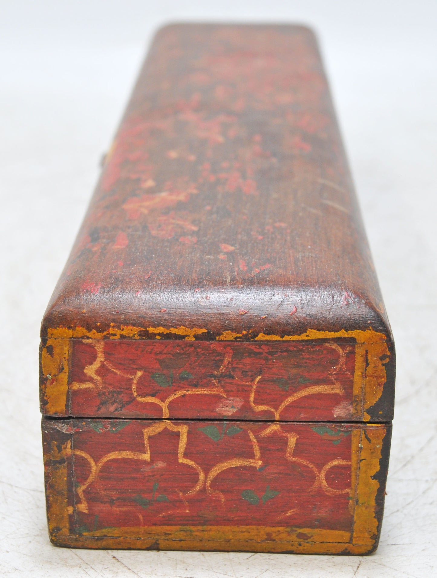 Vintage Wooden Long Pencil Stationary Box Original Old Hand Crafted Painted