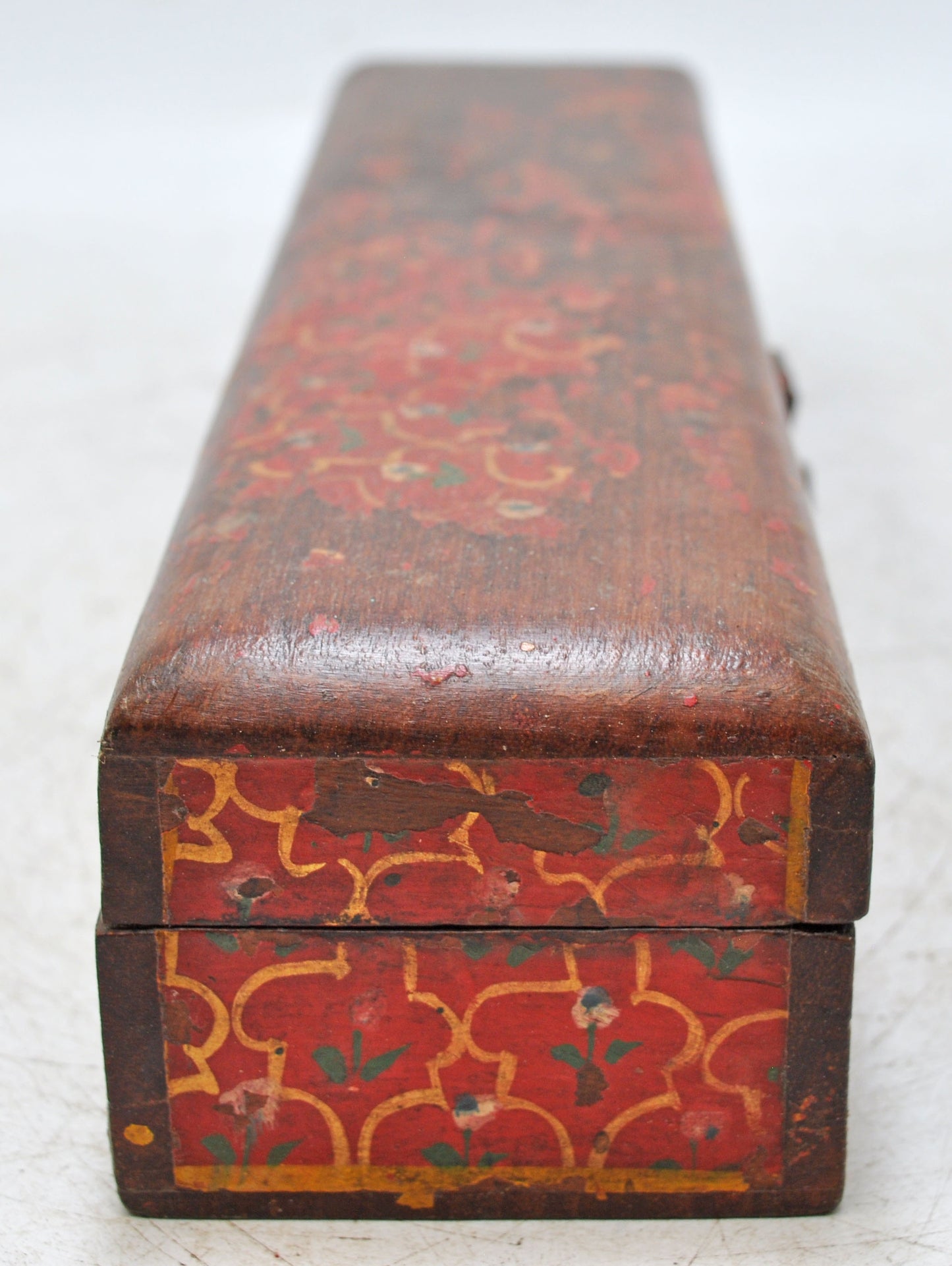 Vintage Wooden Long Pencil Stationary Box Original Old Hand Crafted Painted