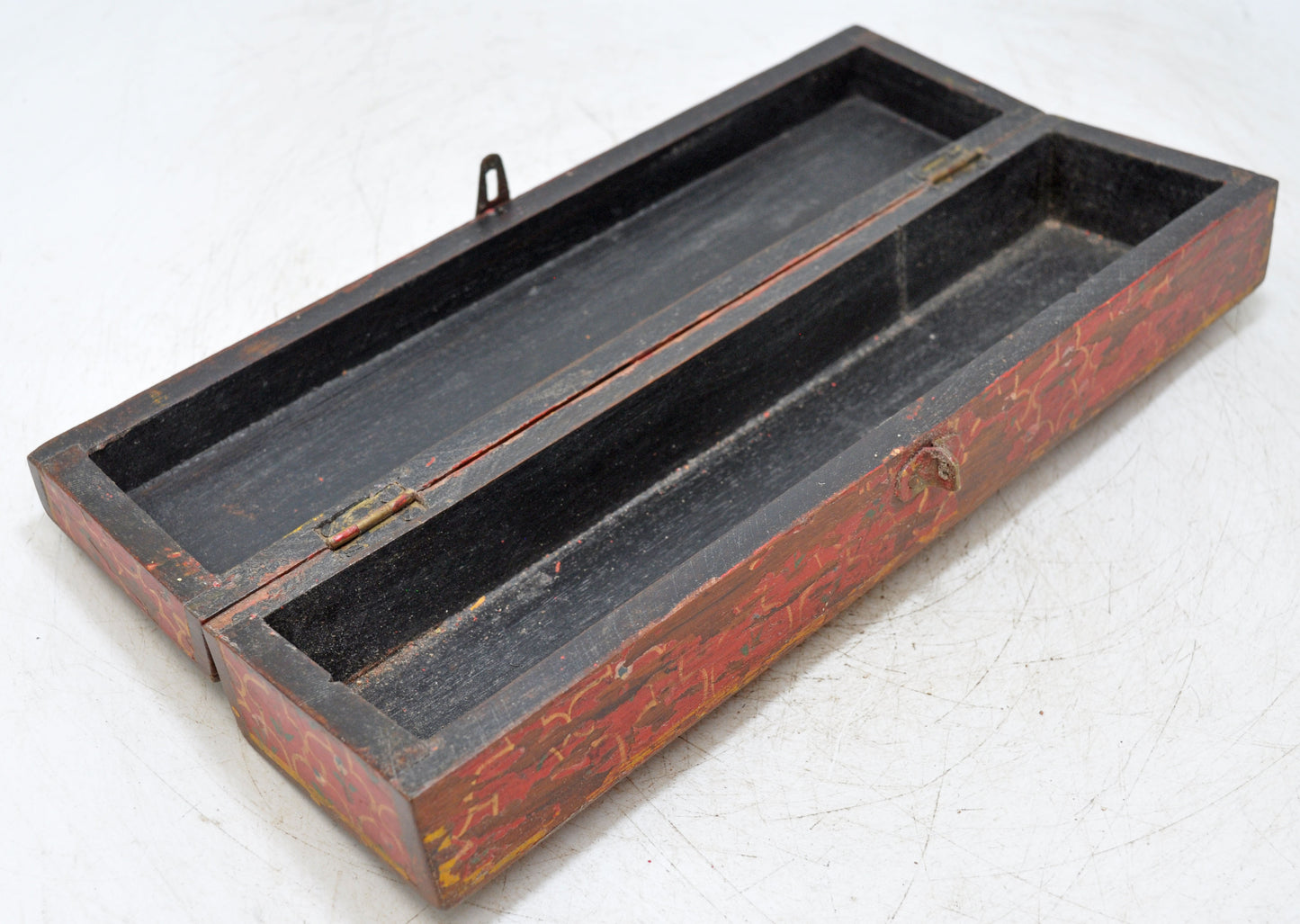 Vintage Wooden Long Pencil Stationary Box Original Old Hand Crafted Painted