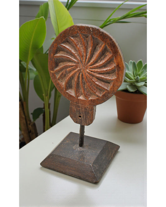 Antique Wooden Floral Carving Plaque on Stand Original Old Hand Carved