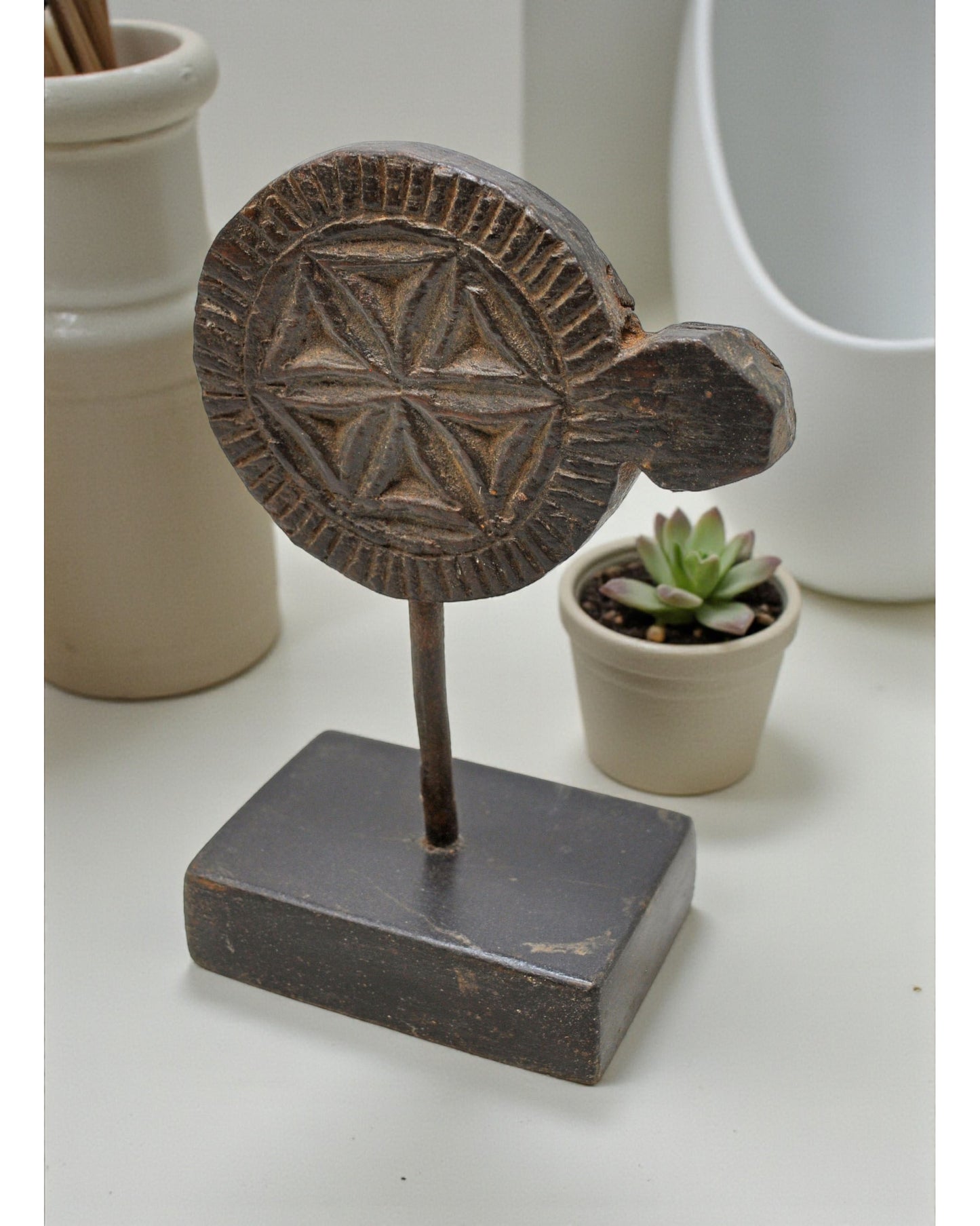 Antique Wooden Floral Carving Plaque on Stand Original Old Hand Carved