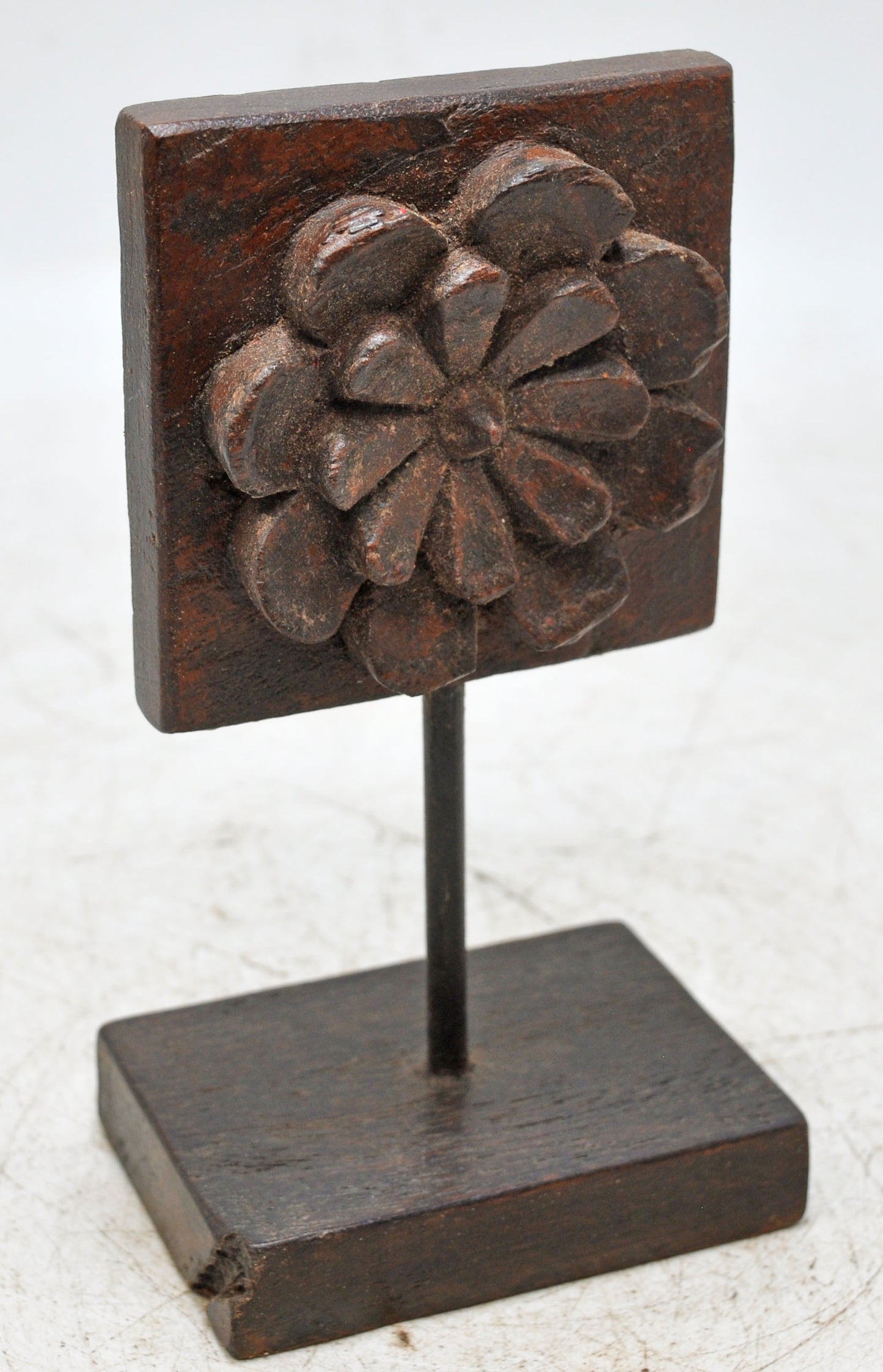 Antique Wooden Floral Carving Plaque on Stand Original Old Hand Carved