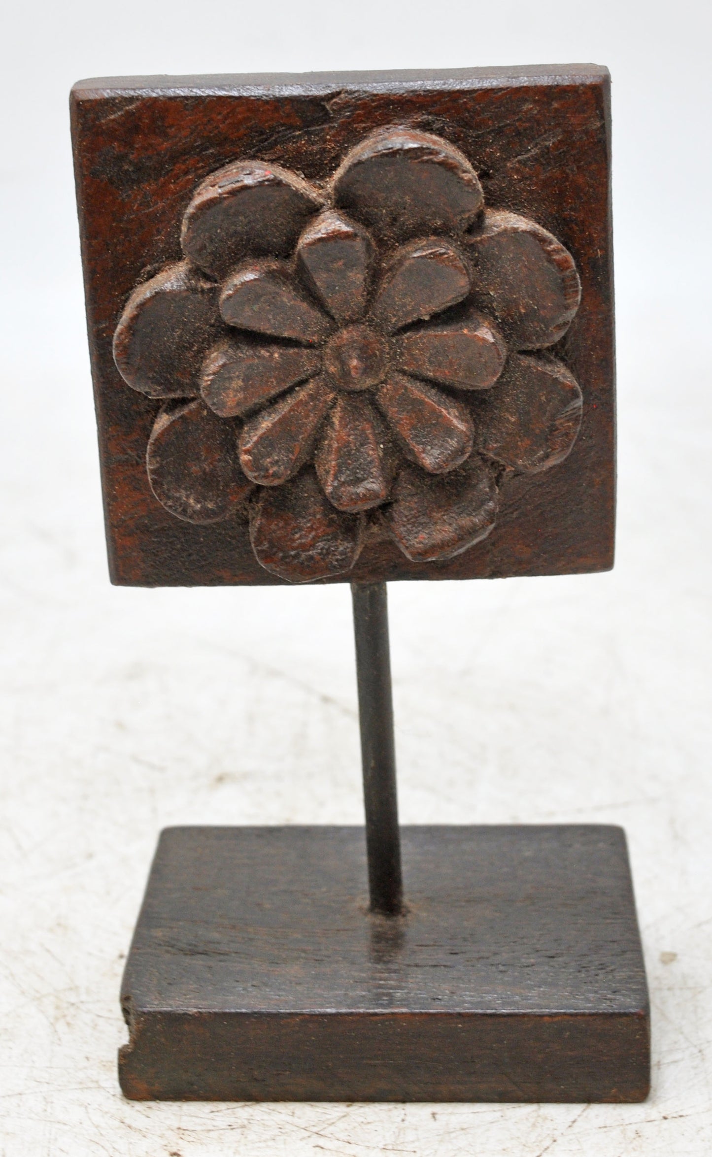 Antique Wooden Floral Carving Plaque on Stand Original Old Hand Carved