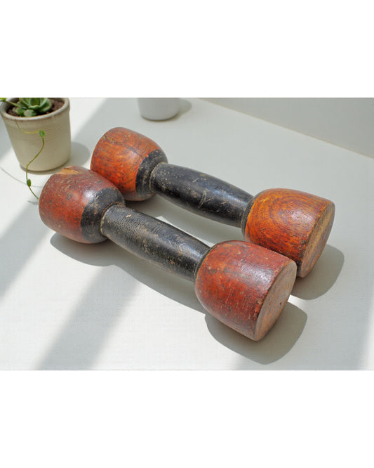Vintage Wooden Childrens Dumb Bells Original Old Hand Carved