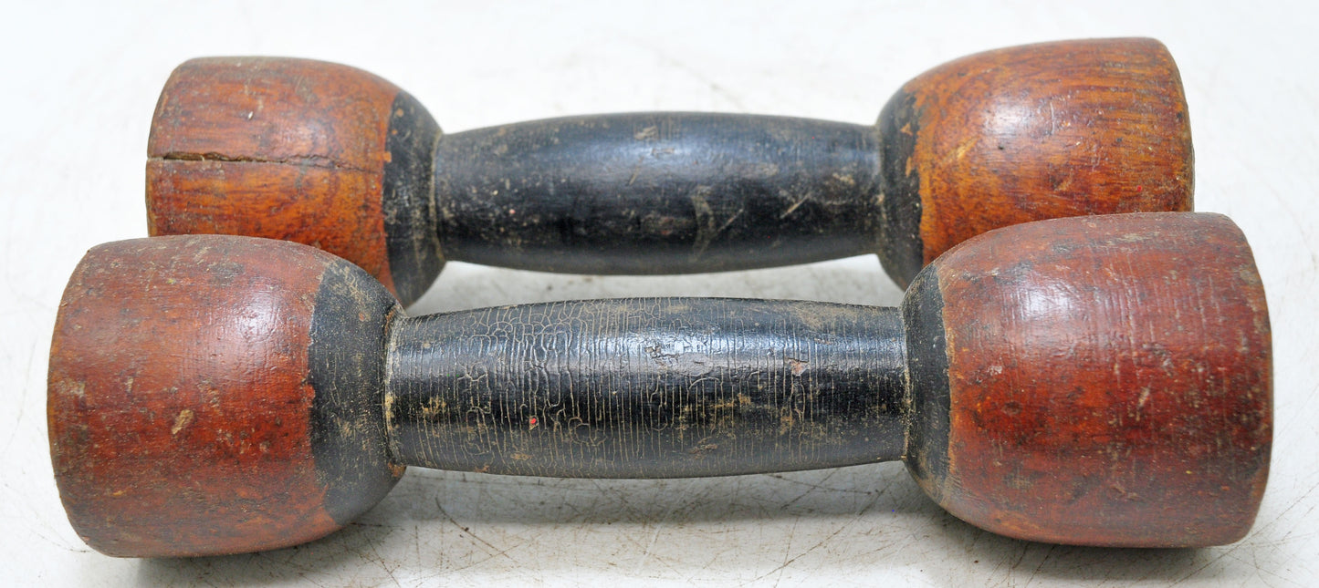 Vintage Wooden Childrens Dumb Bells Original Old Hand Carved