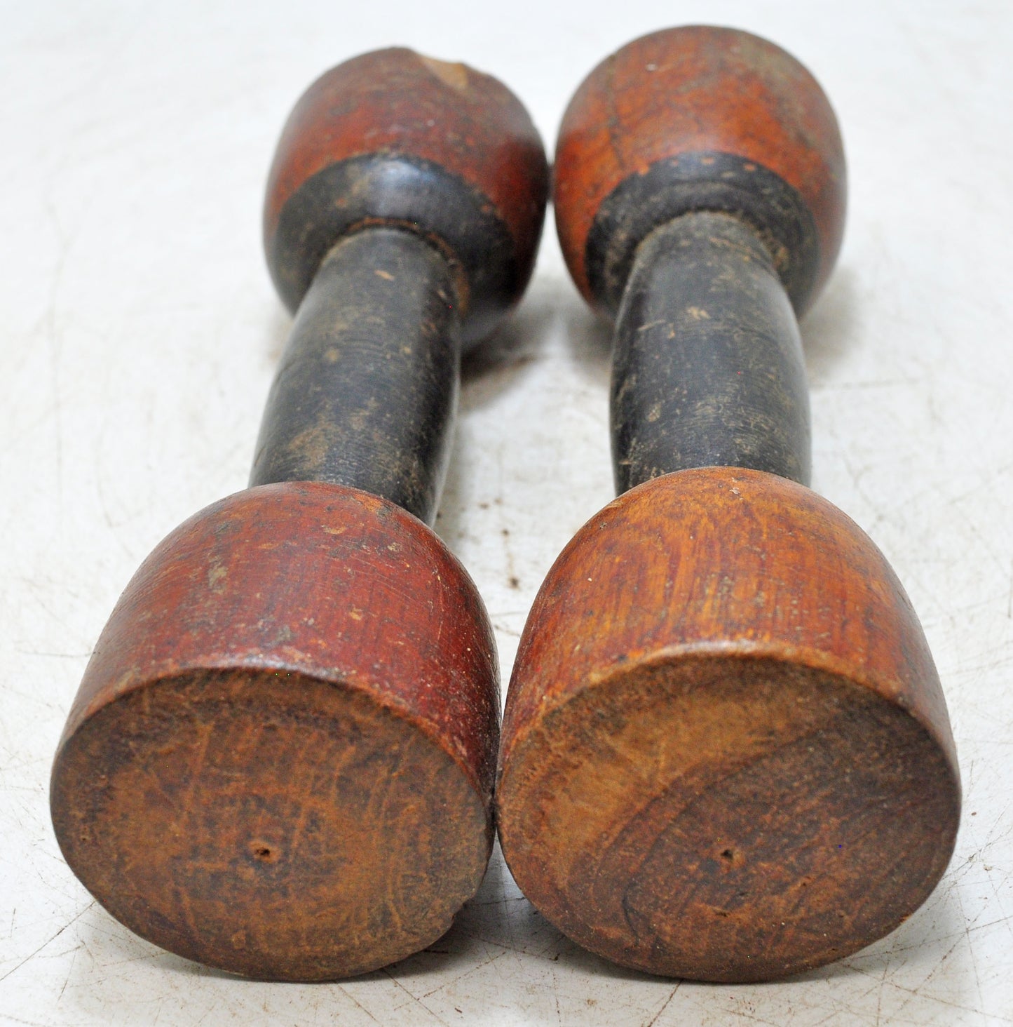 Vintage Wooden Childrens Dumb Bells Original Old Hand Carved