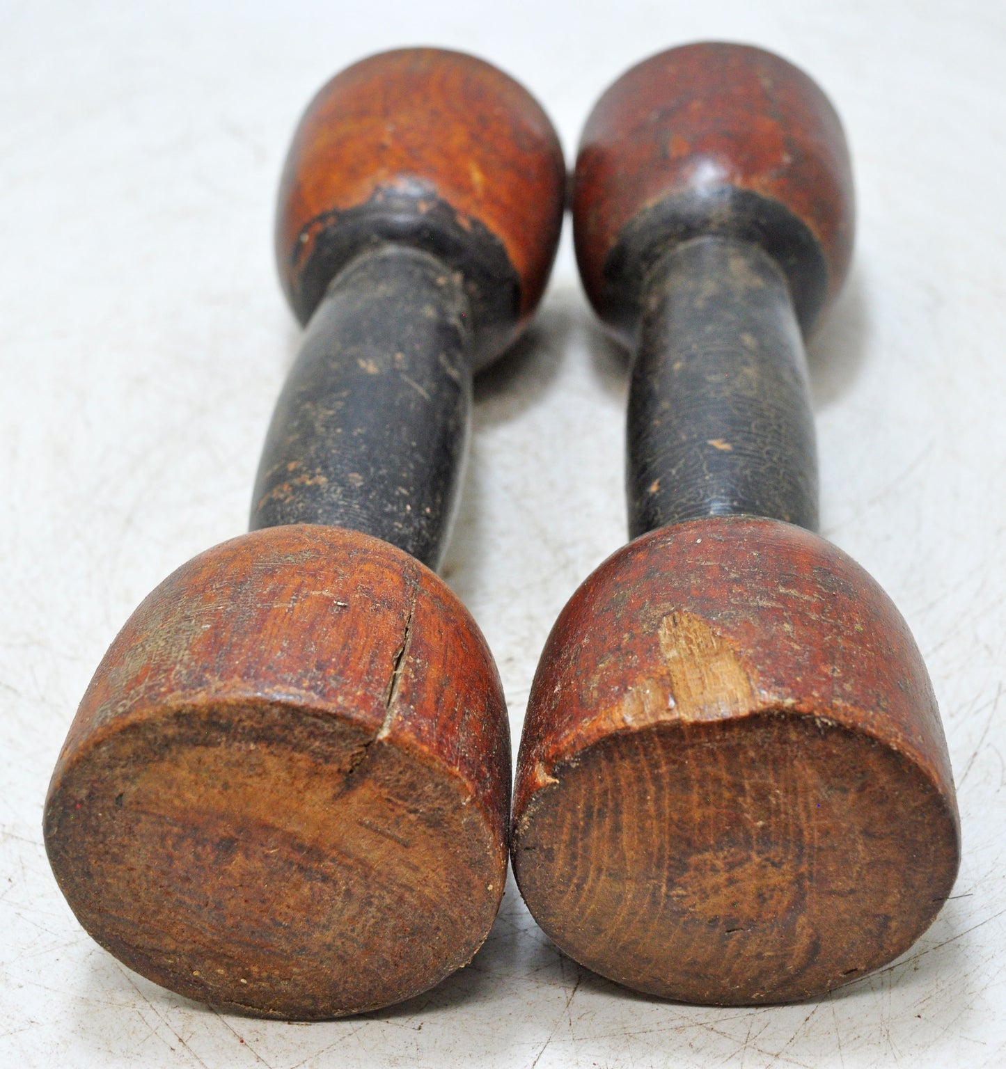 Vintage Wooden Childrens Dumb Bells Original Old Hand Carved