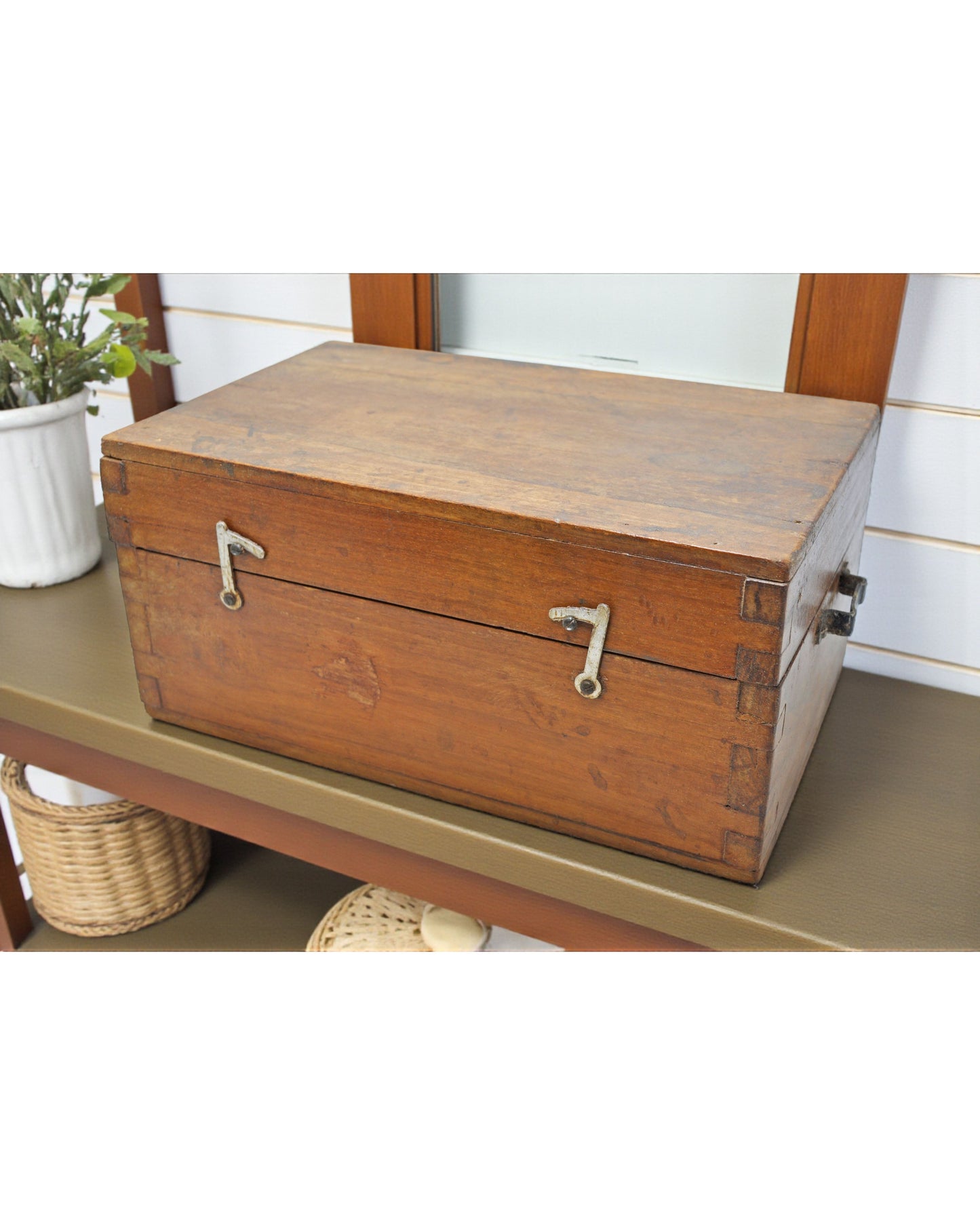 Antique Teak Wood Storage Chest Box Original Old Hand Crafted
