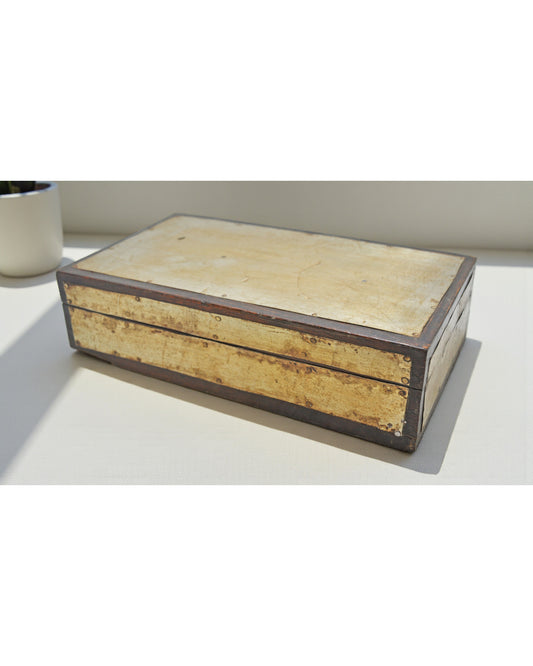 Vintage Wooden Storage Chest Box Original Old Hand Crafted White Metal Fitted