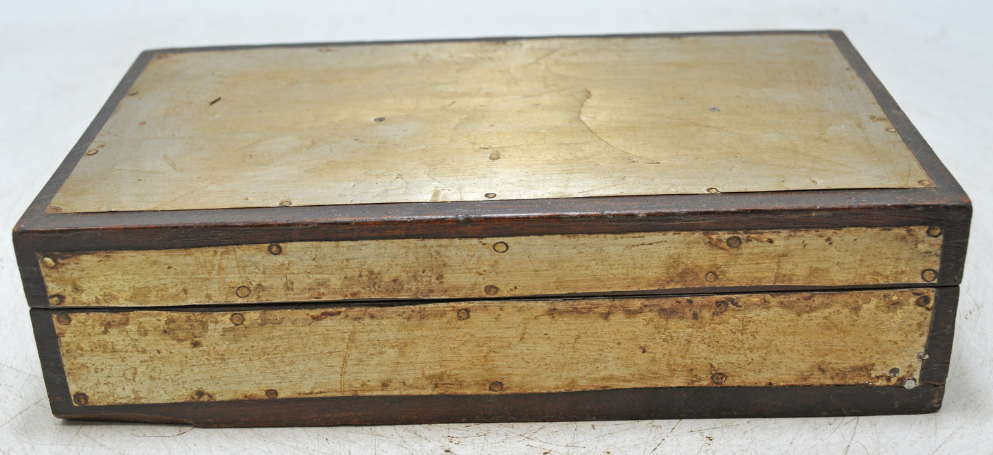 Vintage Wooden Storage Chest Box Original Old Hand Crafted White Metal Fitted